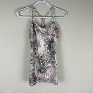 Lululemon White Green Pink Sugar Crush Power Y Luon Athletic Athleisure Tank 6